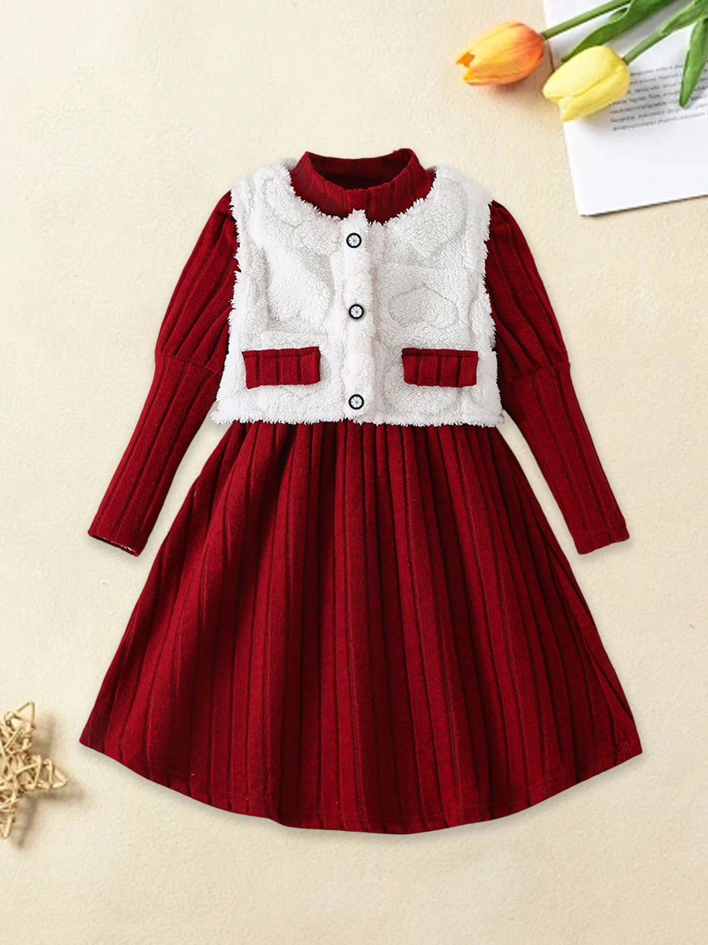 Girls 3 Piece Winter Outfit Cable Knit Sweater Leggings Faux Fur Hooded Coat