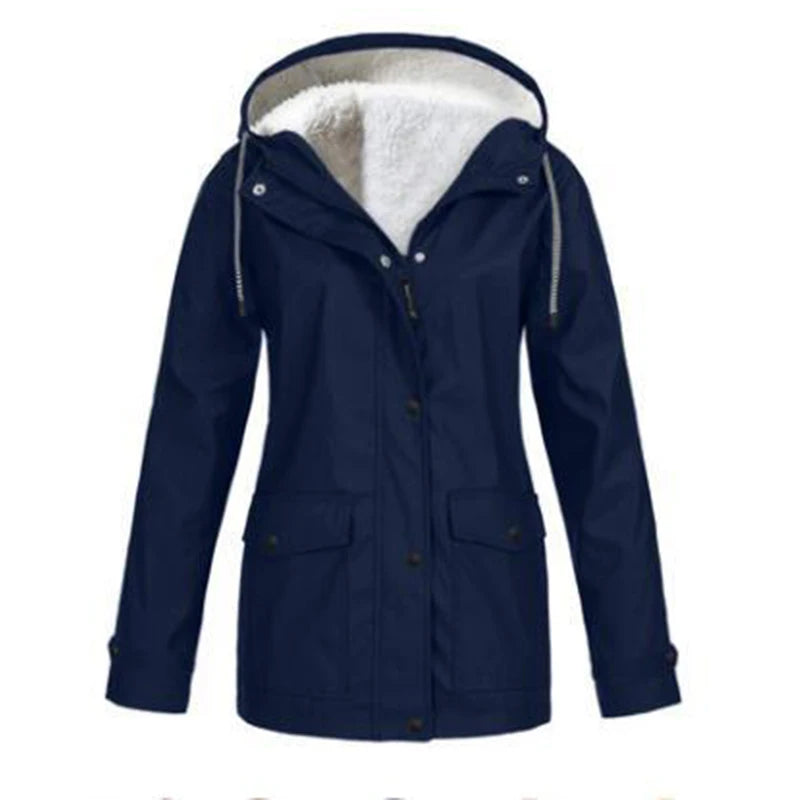 NONECN Women's Windproof Velvet Waterproof Hooded Jacket Outdoor Coat