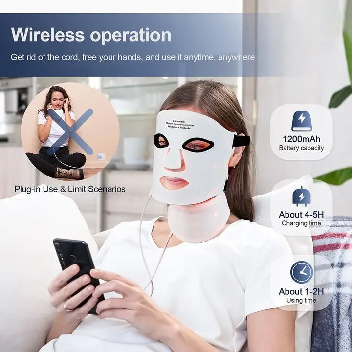 Silicone LED Mask Face With Neck 7 Colors LED Light Photon Therapy Anti Aging Rejuvenation Brighten Repair Skin Wireless Use