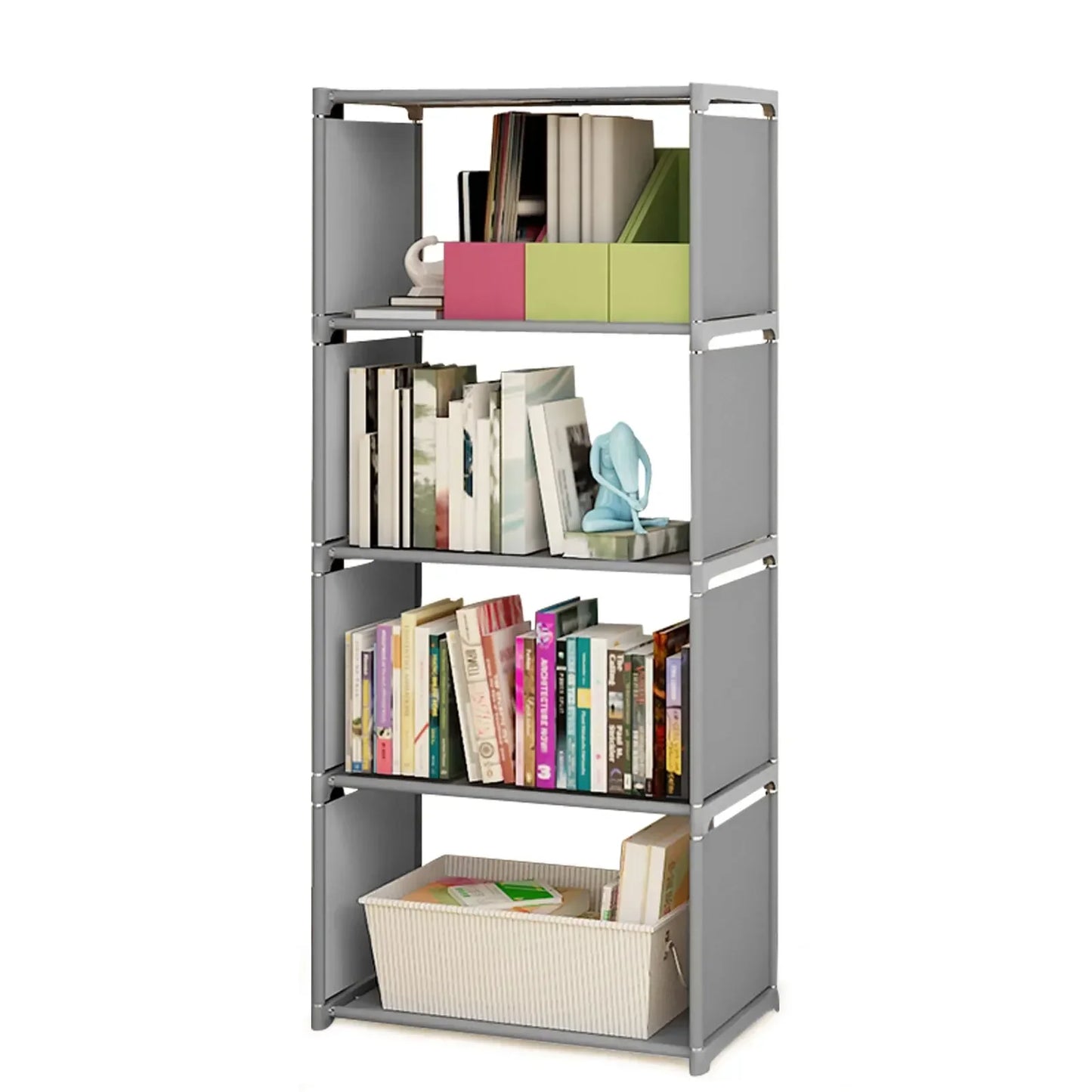Book Shelf 4 Tier Wall Mounted Storage Shelf Non Woven Fabric Waterproof for Books Photo Frames Home Office Organization
