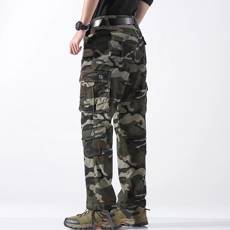 Eight Pockets 100 Percent Cotton Mens Cargo Pants Solid Color Breathable Outdoor Pants For Hiking Trekking Travel