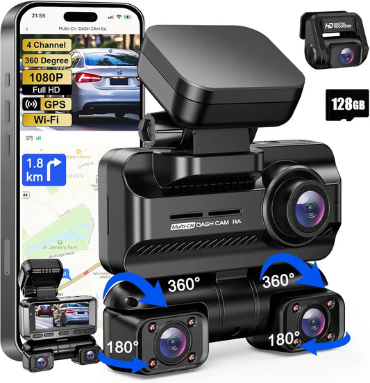 Kankeirr 4 Channel Dash Cam 360 Front Rear Inside 4K