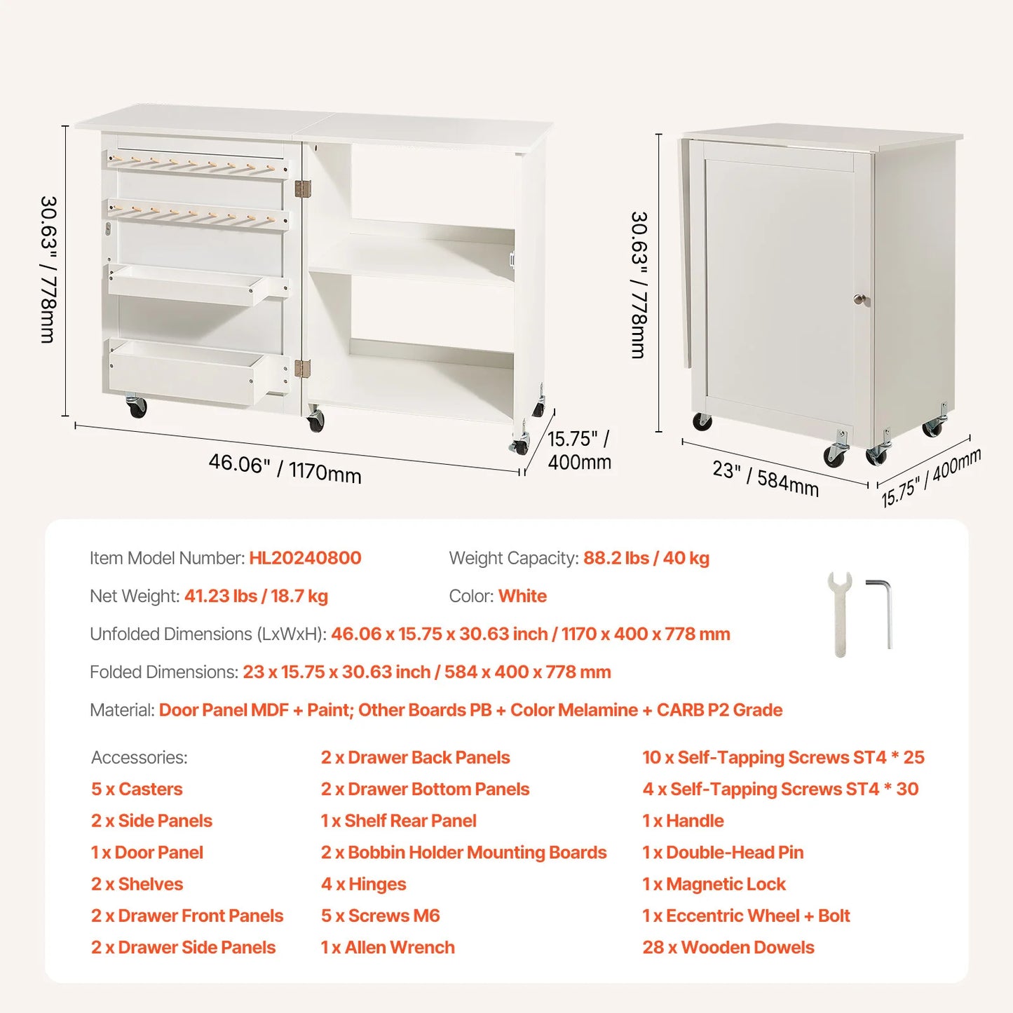 SucceBuy Multipurpose Folding Sewing Table With Wheels Shelves And Storage