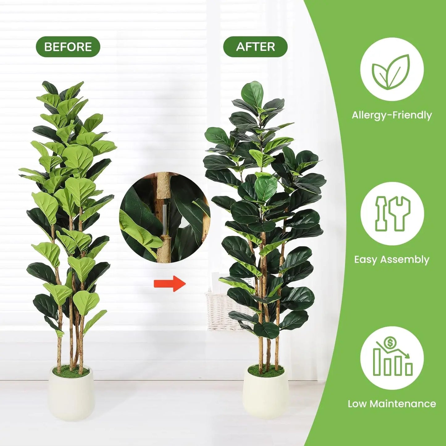 HiMISSCN Fiddle Leaf Fig Tree With Pot Artificial Plant