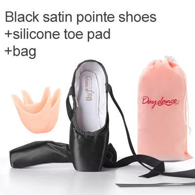 Satin Ballet Pointe Shoes With Ribbons For Women And Teens Professional Dance Shoes Available In Pink Nude Red Black