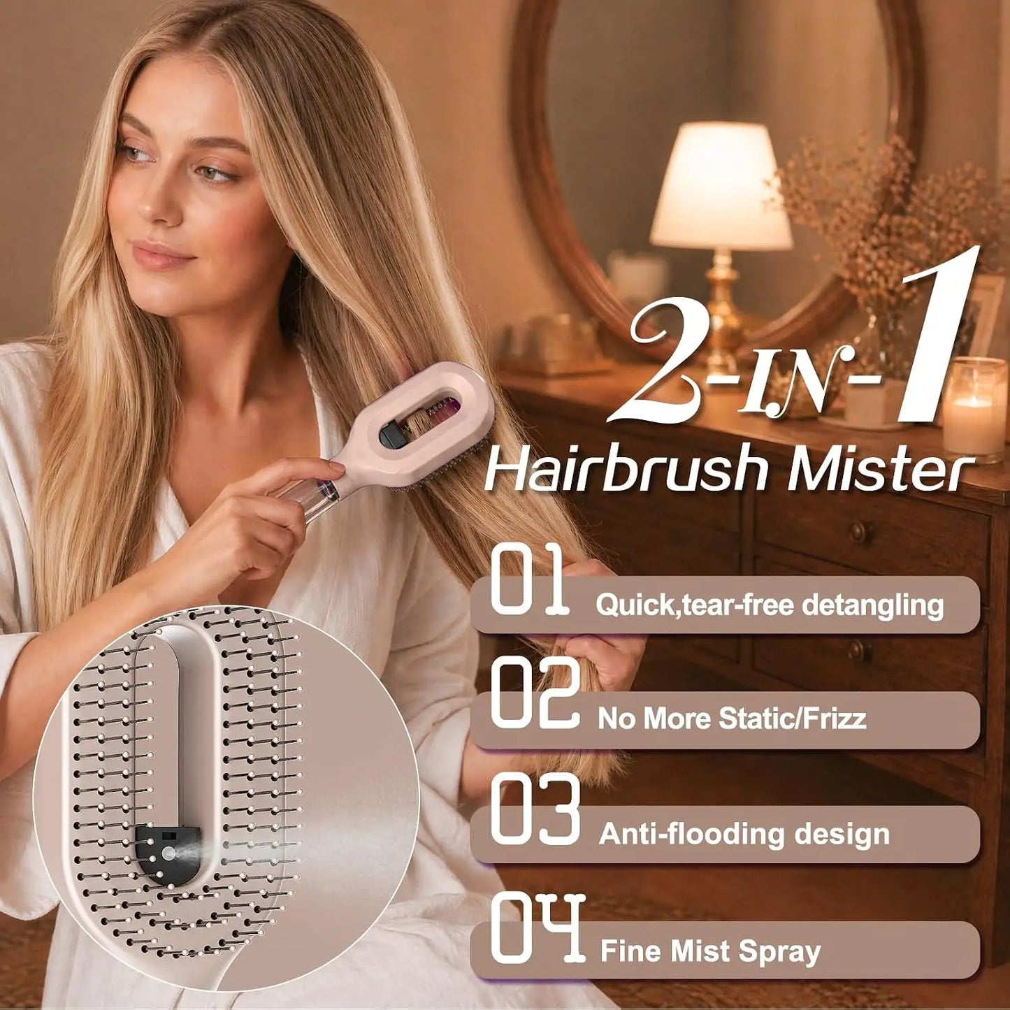 5Pcs/Set 2 In 1 Water Spray Hair Brush & Round Hair Roller Brush Set Anti‑static Salon Hair Styling Comb for Blow Drying Curling Volumizing Hairdressing Tool