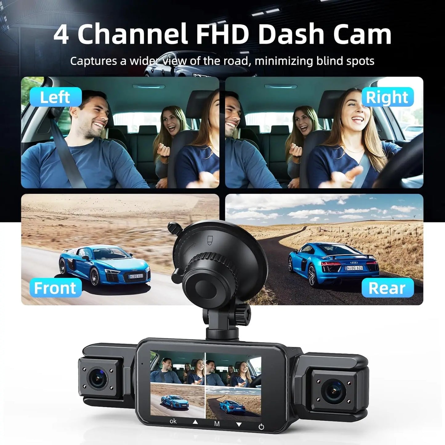 Kankeirr 360 Degree Dash Cam GPS WiFi 4 Channel 1080p
