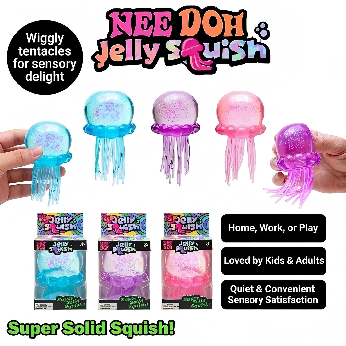 NeeDoh Jellyfish and Cube Squish Toy Stress Relief Fidget