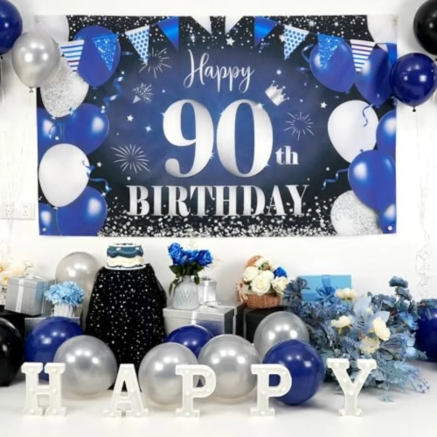 Happy 90th Birthday Fabric Banner And Photo Backdrop Decoration