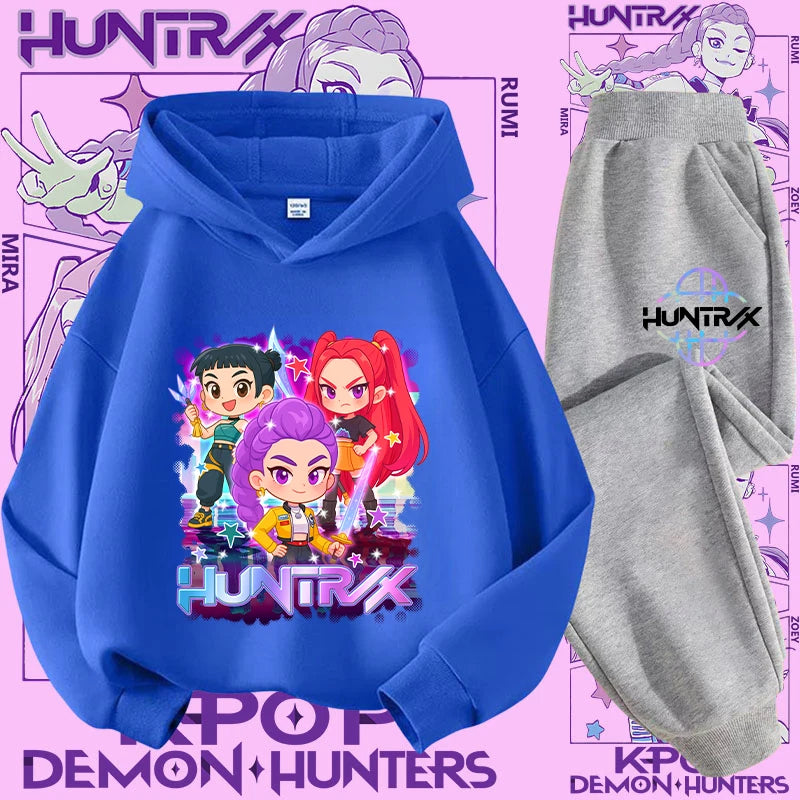 Kpop Demon Hunter Kids Hoodie And Top Set Two Piece Cartoon Print Unisex Casual Wear