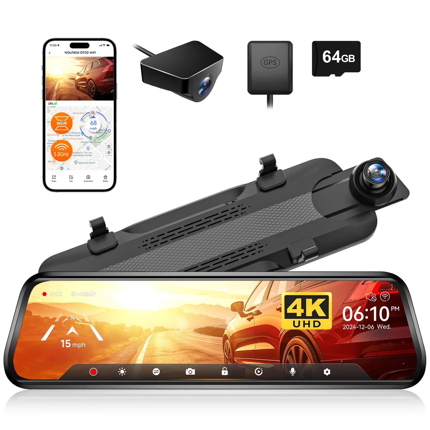 Wolfbox G930 4K Dash Cam With Rear Camera And Parking