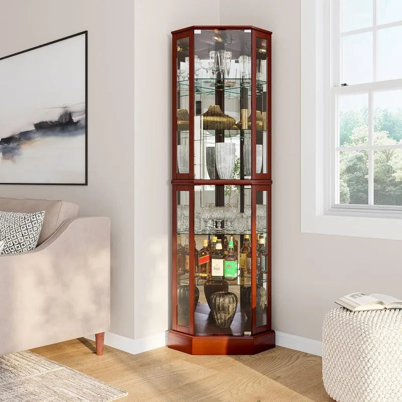Ashfield Lighted Corner Curio Cabinet With Glass Door