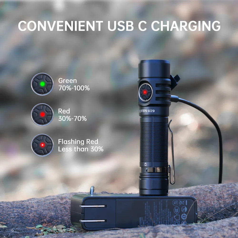 Sofirn SC29 3000Lm Type-C Rechargeable Flashlight XHP50B LED 21700 Torch IPX8