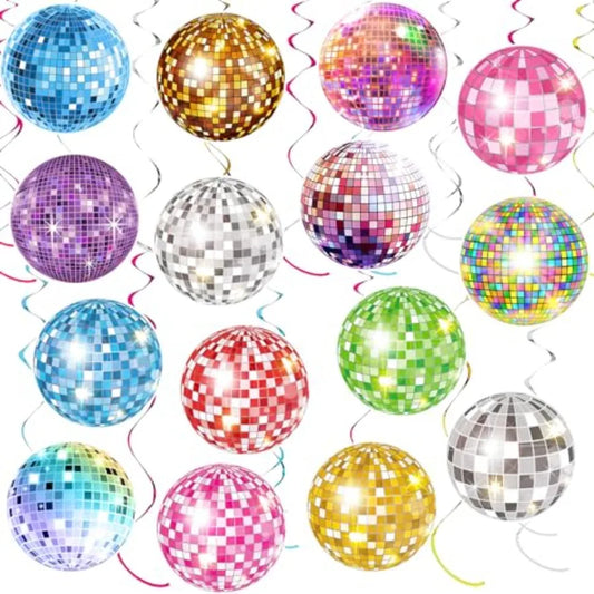 35Pcs Disco Party Hanging Swirl Decor, 50s 70s 80s 90s Colorful Disco Ball Birthday Party Decorations disco Themed Party Swirls