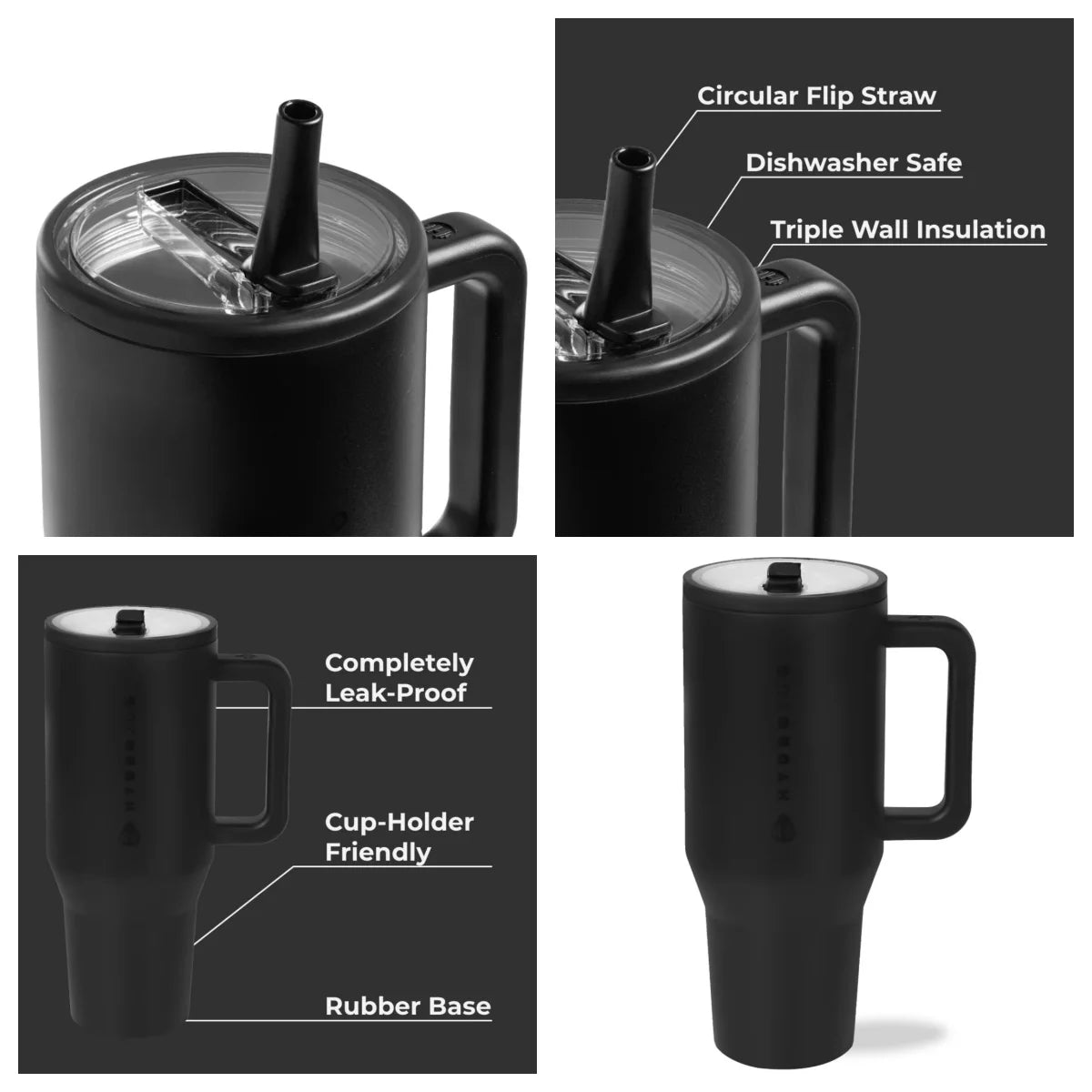 Insulated Stainless Steel Travel Water Bottle With Flip Straw And Handle