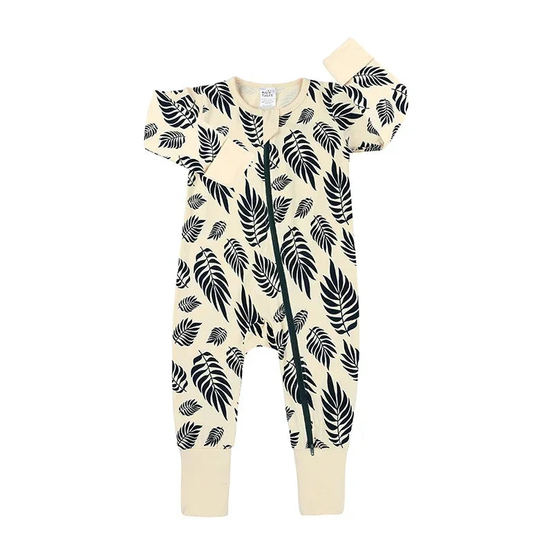 New Double Zipper Infant Baby Girl Boy Clothes Geometry Long Sleeve Cotton Baby Romper Clothing For Newborn Jumpsuit 0-24 Months