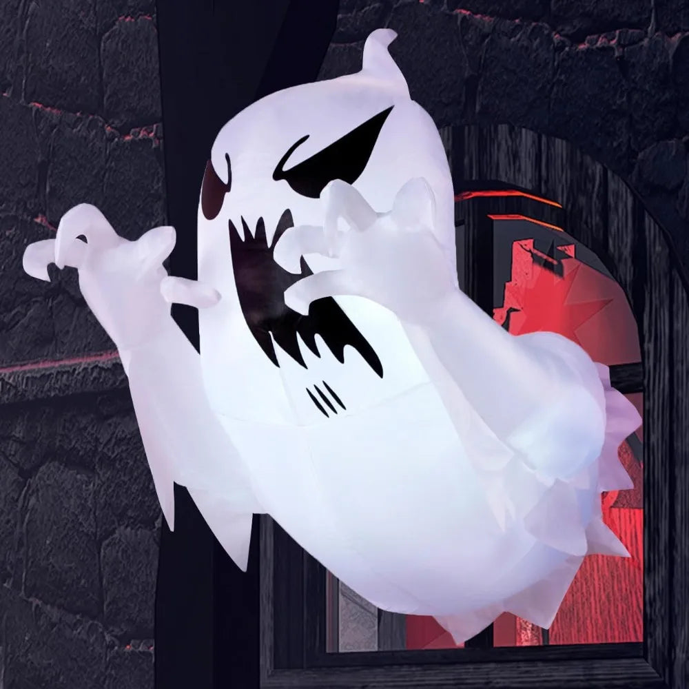 4.5 FT Halloween Inflatable Scary Flying Ghost Broke Out from Window Inflatable with Build-in LED Blow Up Ghost for Halloween Party Indoor, Outdoor, Yard, Garden, Lawn Decoration
