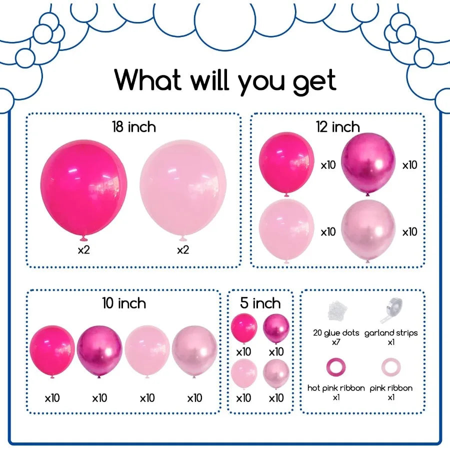 Pink Balloons Garlands Arch Kit 124pcs Hot Pink Metallic Magenta Latex Balloons For Wedding Engagement Princess