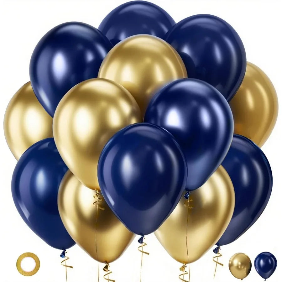 Navy Blue And Gold Balloons 65 Pieces 12 Inch For Anniversary Wedding New Year Birthday Party Graduation Decor