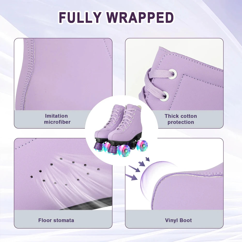 YYW Leather Roller Skates for Women with Light Up Wheels