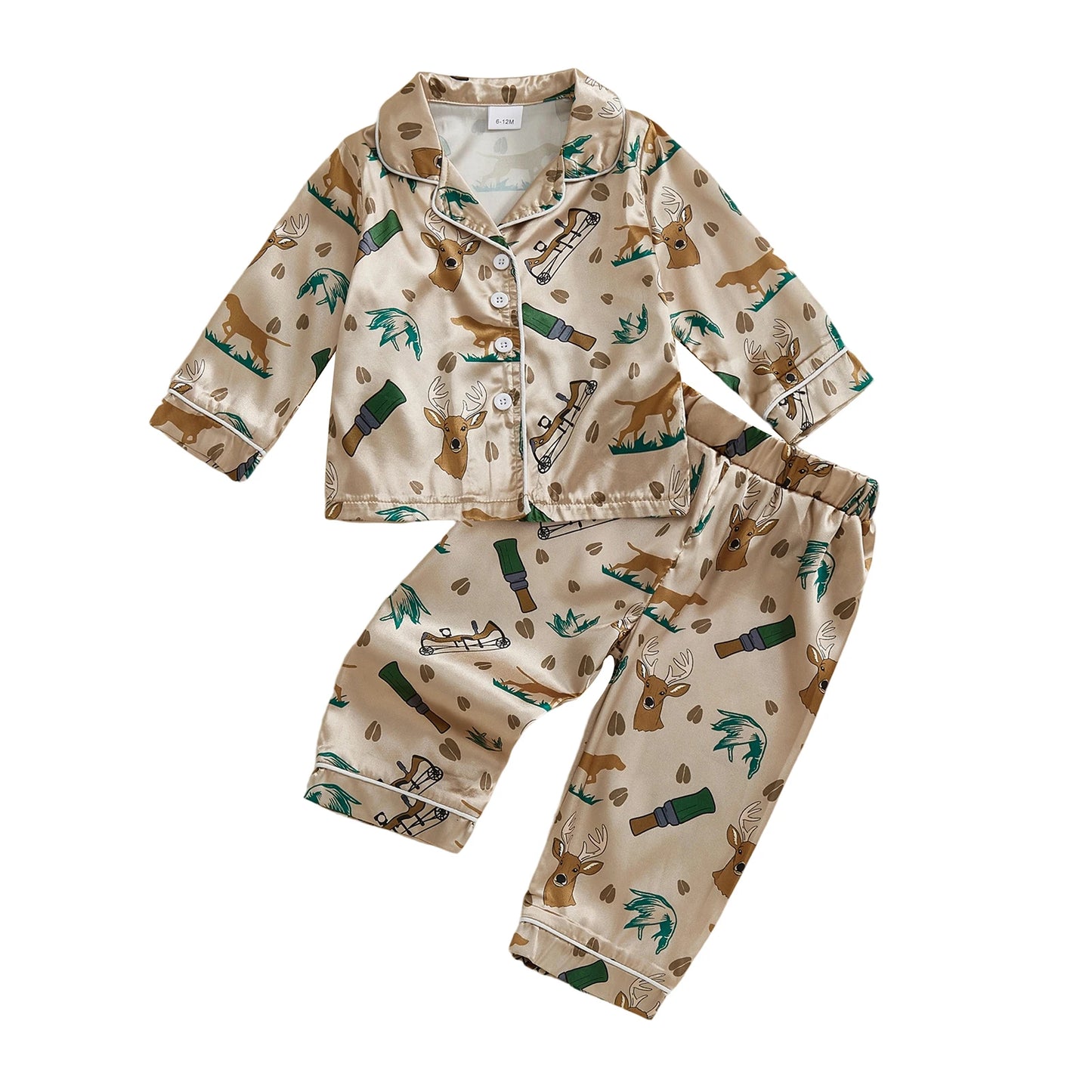 2 Pack Baby Pajama Sets for Girls Long Sleeve Button Down Lapel V Neck Tops with Elastic Waist Pants Sleepwear