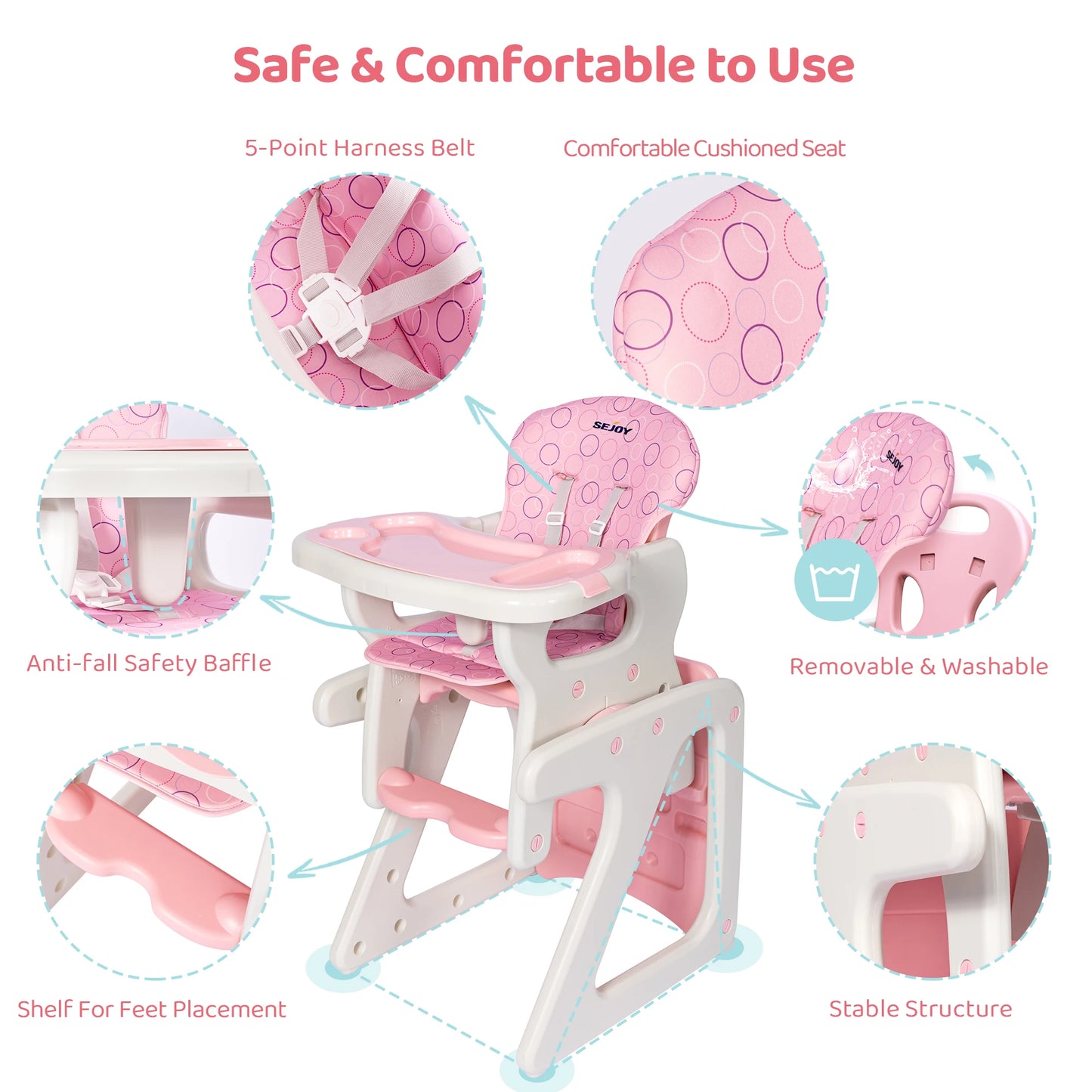 Sejoy Adjustable Baby High Chair For Easy Feeding Time