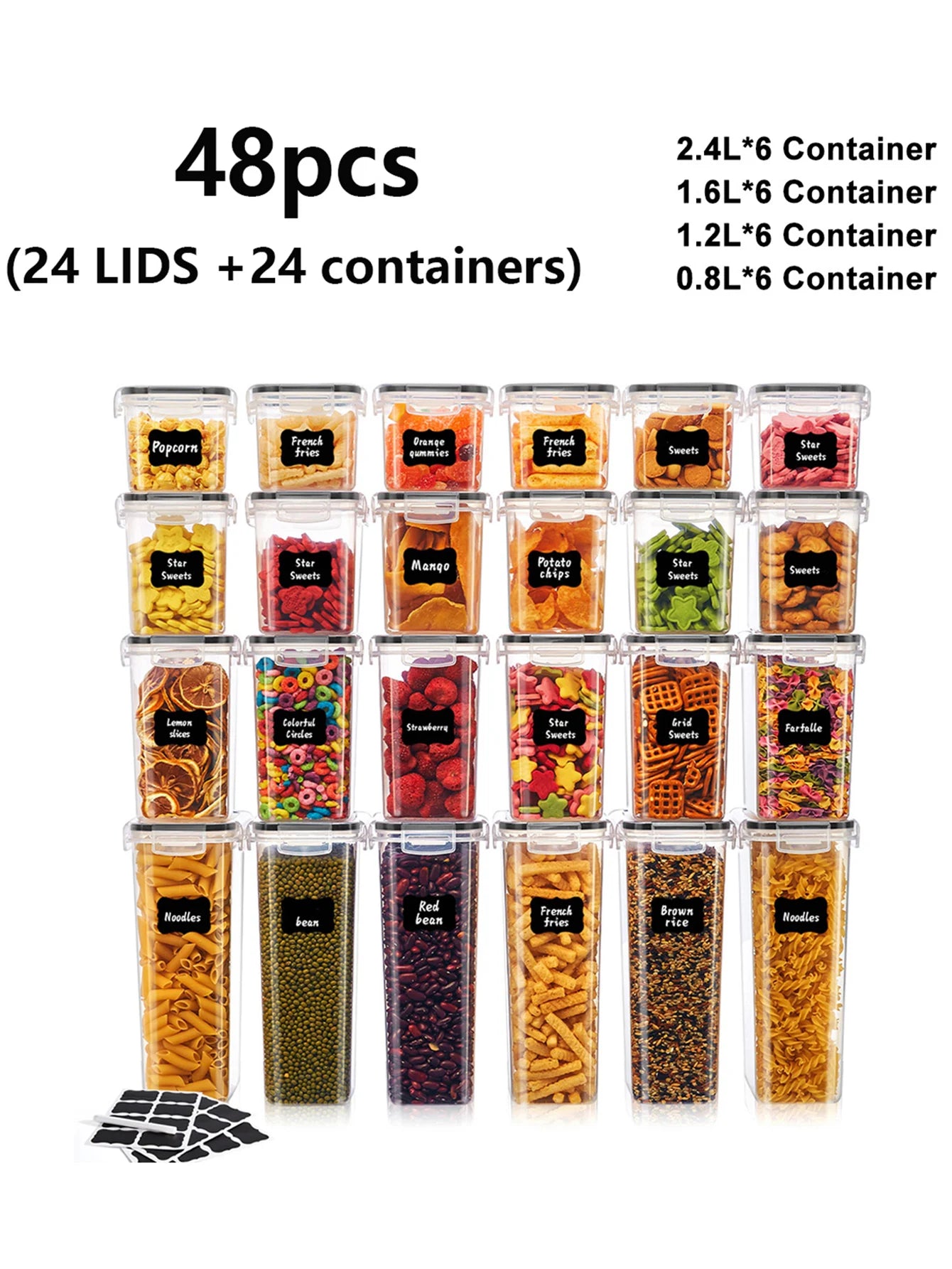 48 Piece Kitchen Decor And Accessories Complete Food Storage Containers With Lids Clear Food Jars Reproof Sealed Crisper