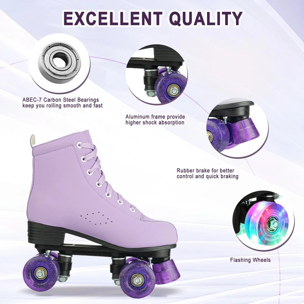 YYW Leather Roller Skates for Women with Light Up Wheels