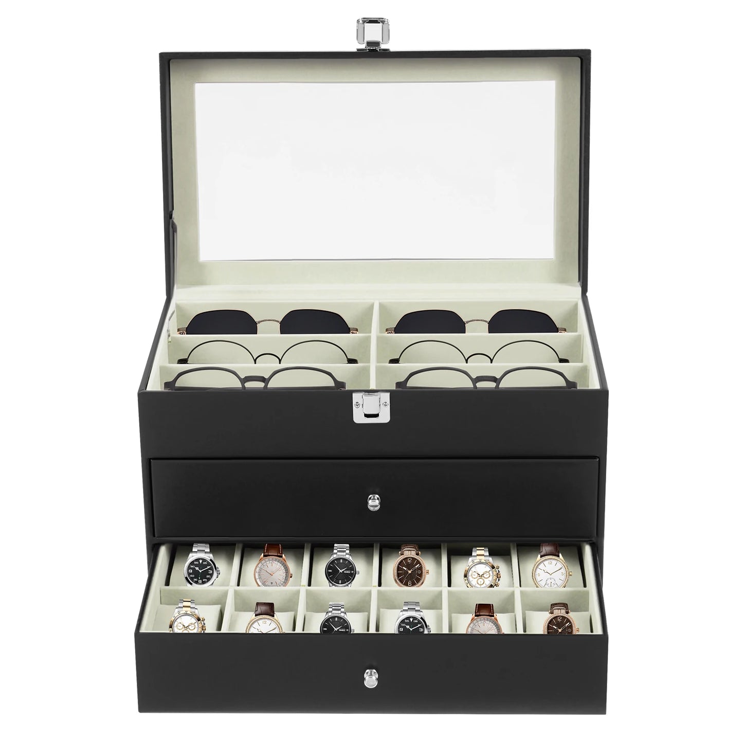 Case 12 Compartment Watches And Glasses Display Box