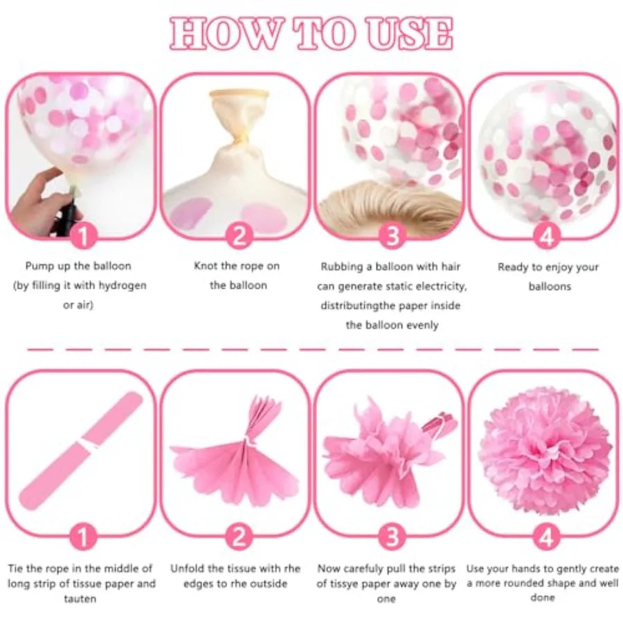 Party Decorations, Paper Pompom Balloon Garland Party Supplies for Women Girl Party Birthday Valentine's Day Baby Shower Bachel