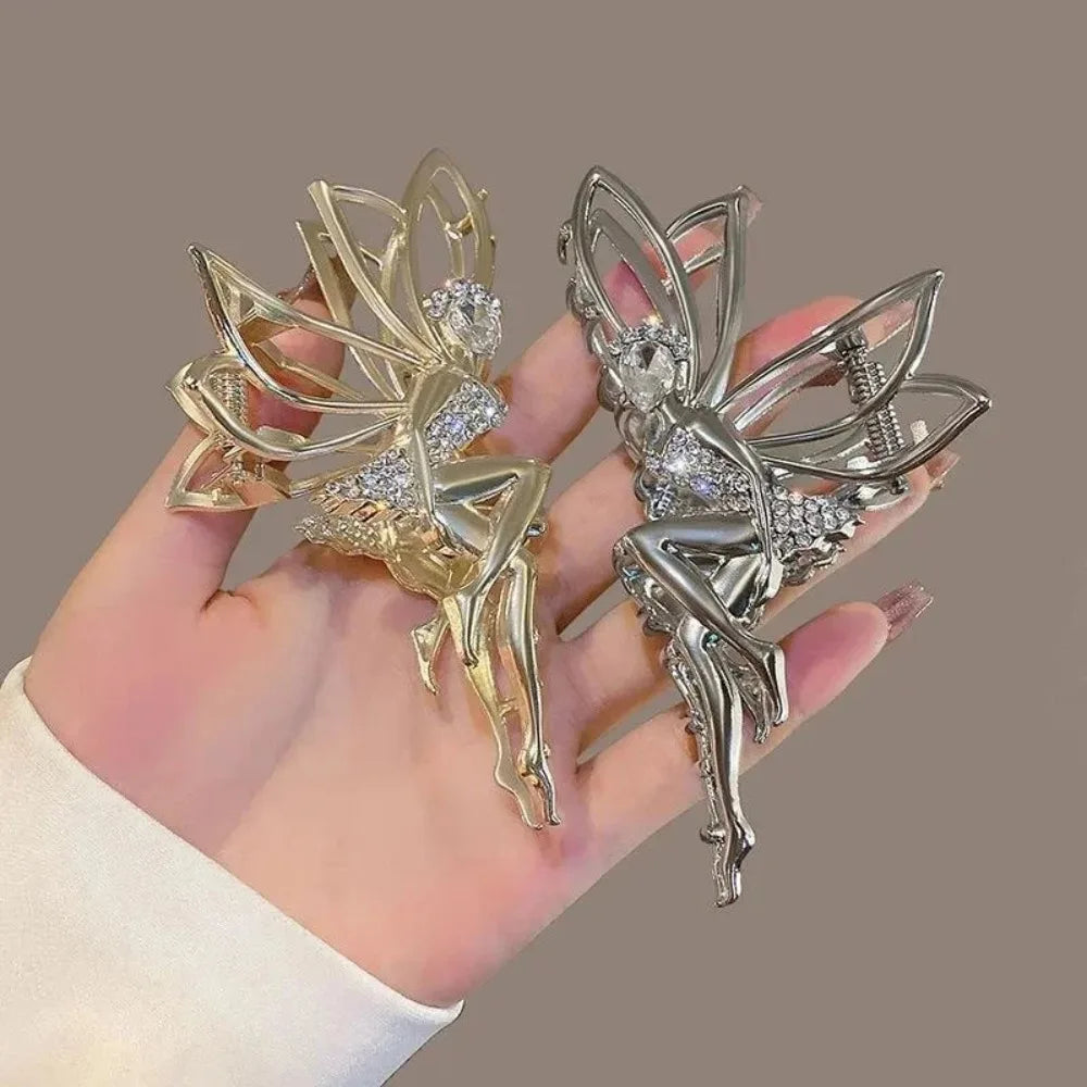 Metal Hair Claw Clip For Shiny Rhinestone Crystal Little Angel Headwear Hairpin Girl Ponytail Claws Clips Elf Hairs Accessories