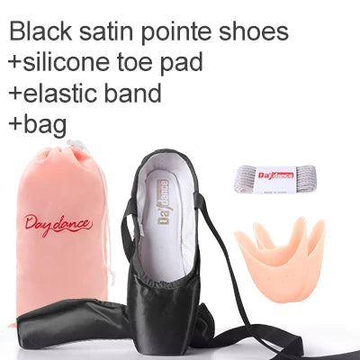 Satin Ballet Pointe Shoes With Ribbons For Women And Teens Professional Dance Shoes Available In Pink Nude Red Black