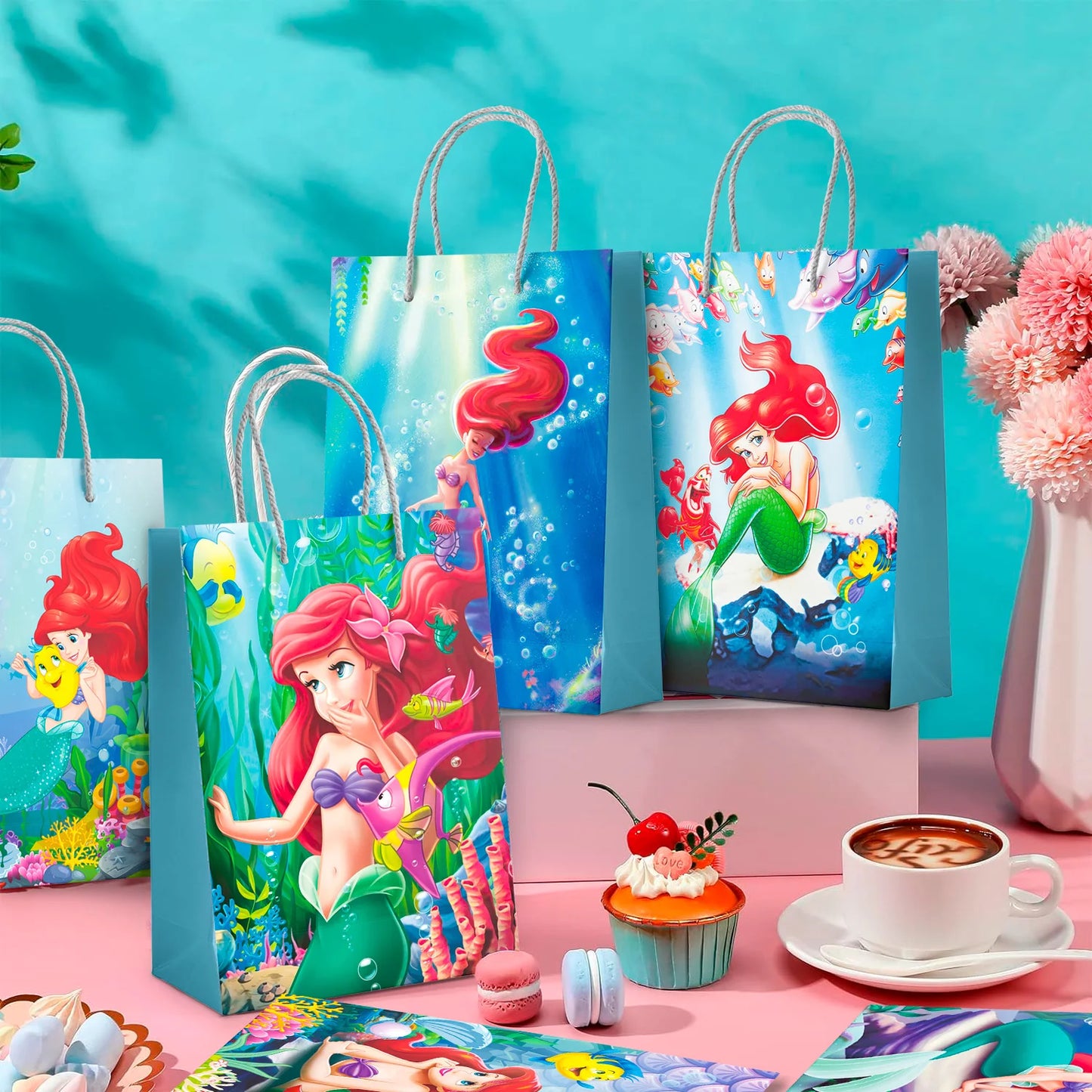 Little Mermaid Party Favor Bags 24 Pack With 50 Mermaid Stickers For Girls Kids Birthday Party Supplies