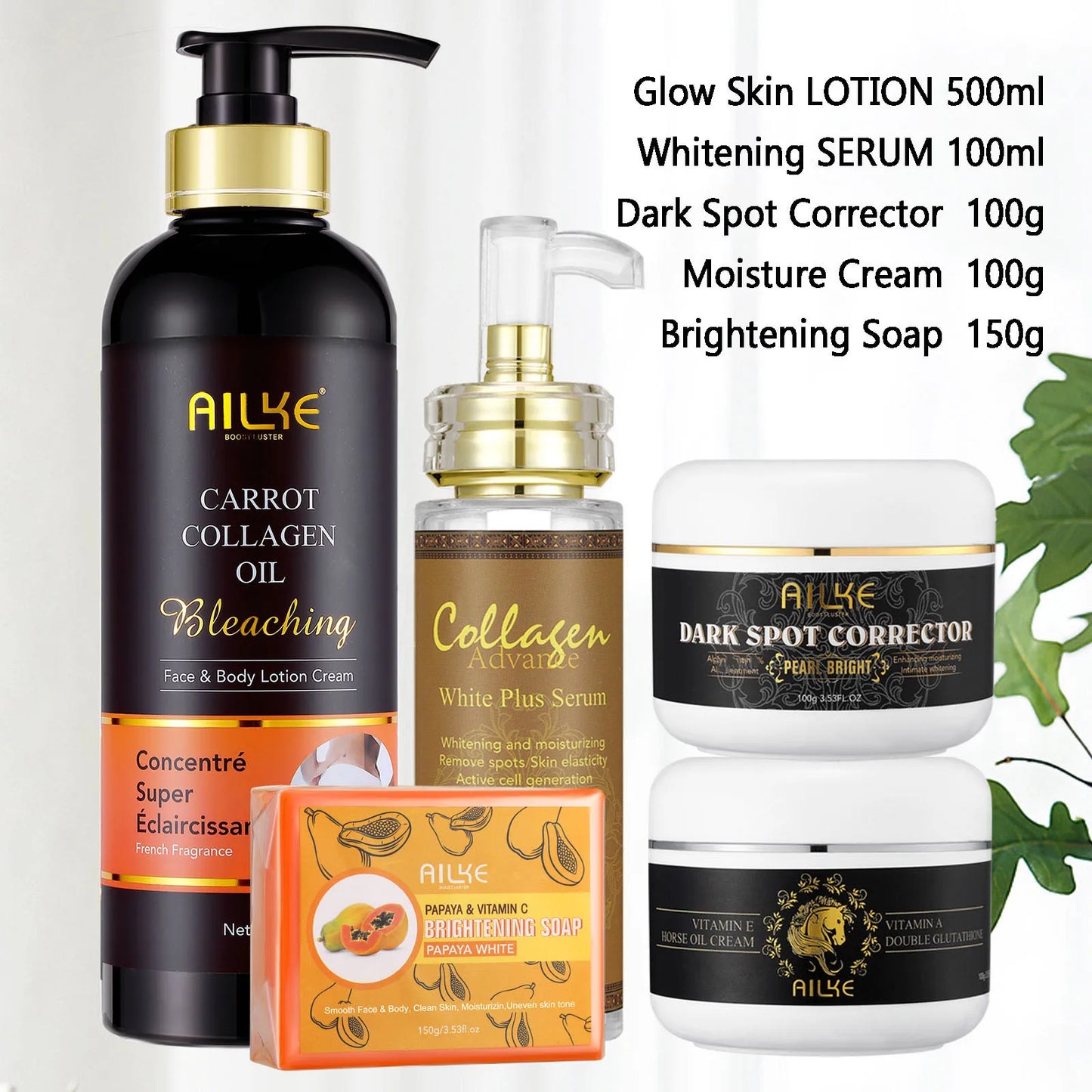 AILKE Collagen 5-in-1 Skin Care Set, Restore Skin Elasticity, Smooth Skin, Brighten, Even Skin Tone,For Face And Body Use Kit