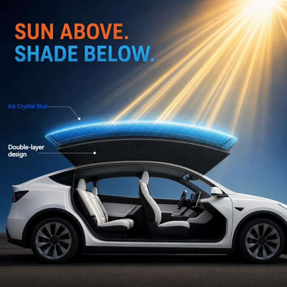 Ice Blue Roof Sunshade for Tesla Model 3 2017-2026 – Panoramic Glass Roof Sun Protection Cover, Interior Shade with Storage Bag