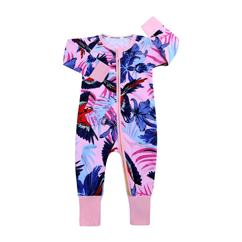 New Double Zipper Infant Baby Girl Boy Clothes Geometry Long Sleeve Cotton Baby Romper Clothing For Newborn Jumpsuit 0-24 Months