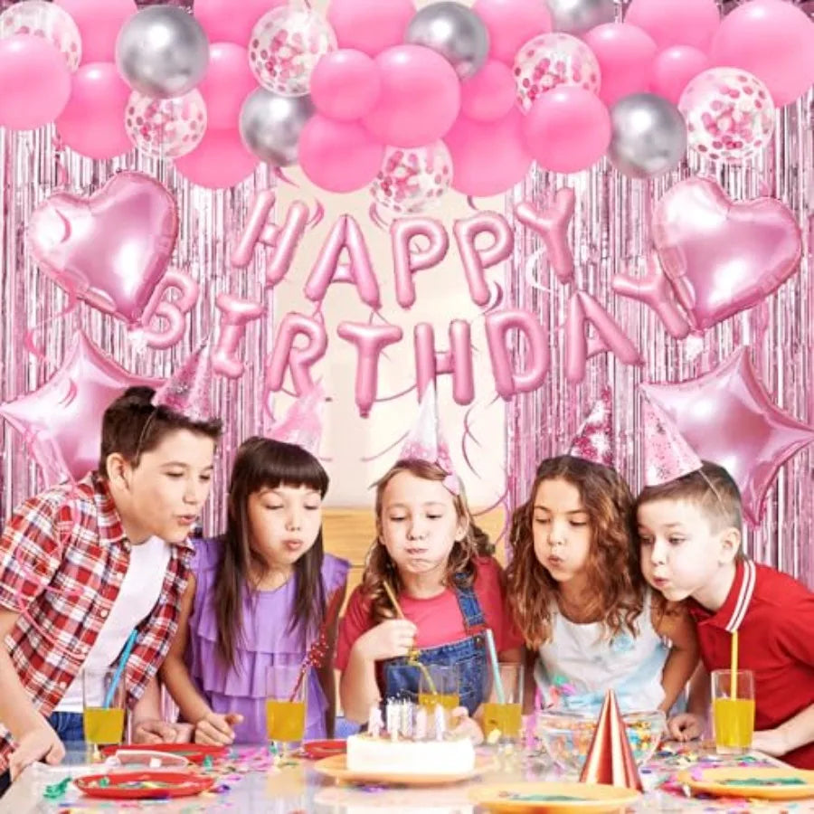 Birthday Party Decorations With Balloons And Fringe Curtains