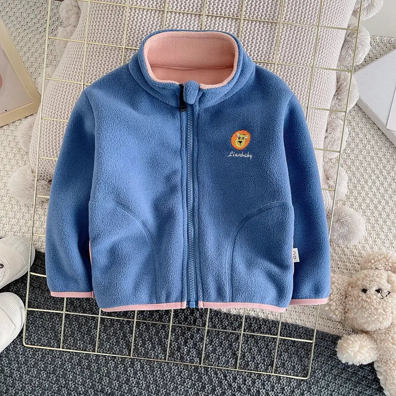 SEUONMCN Polar Fleece Hooded Cardigan Jacket For Kids