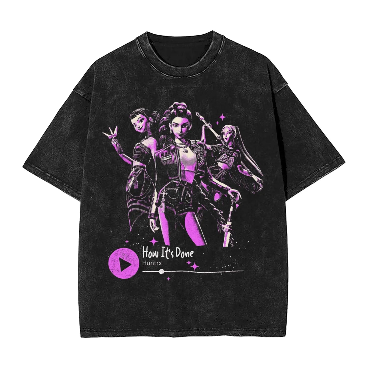 Huntrix Demon Hunter Washed Cotton T Shirt Men Summer