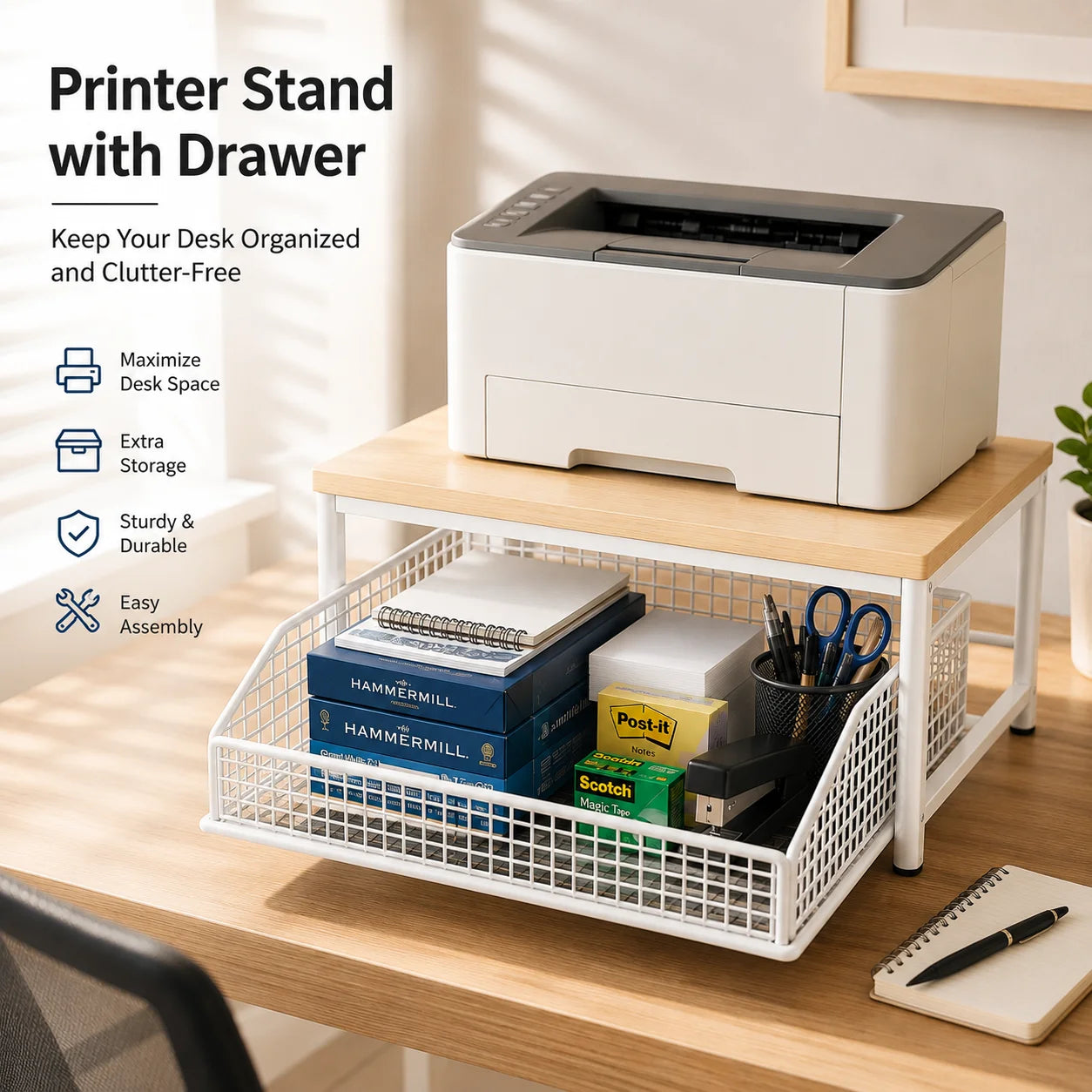 Kitchen Microwave Stand with Drawer, Multifunctional Countertop Organizer Storage Rack, Upright Shelf for Oven, Baking Tools and Kitchen Essentials