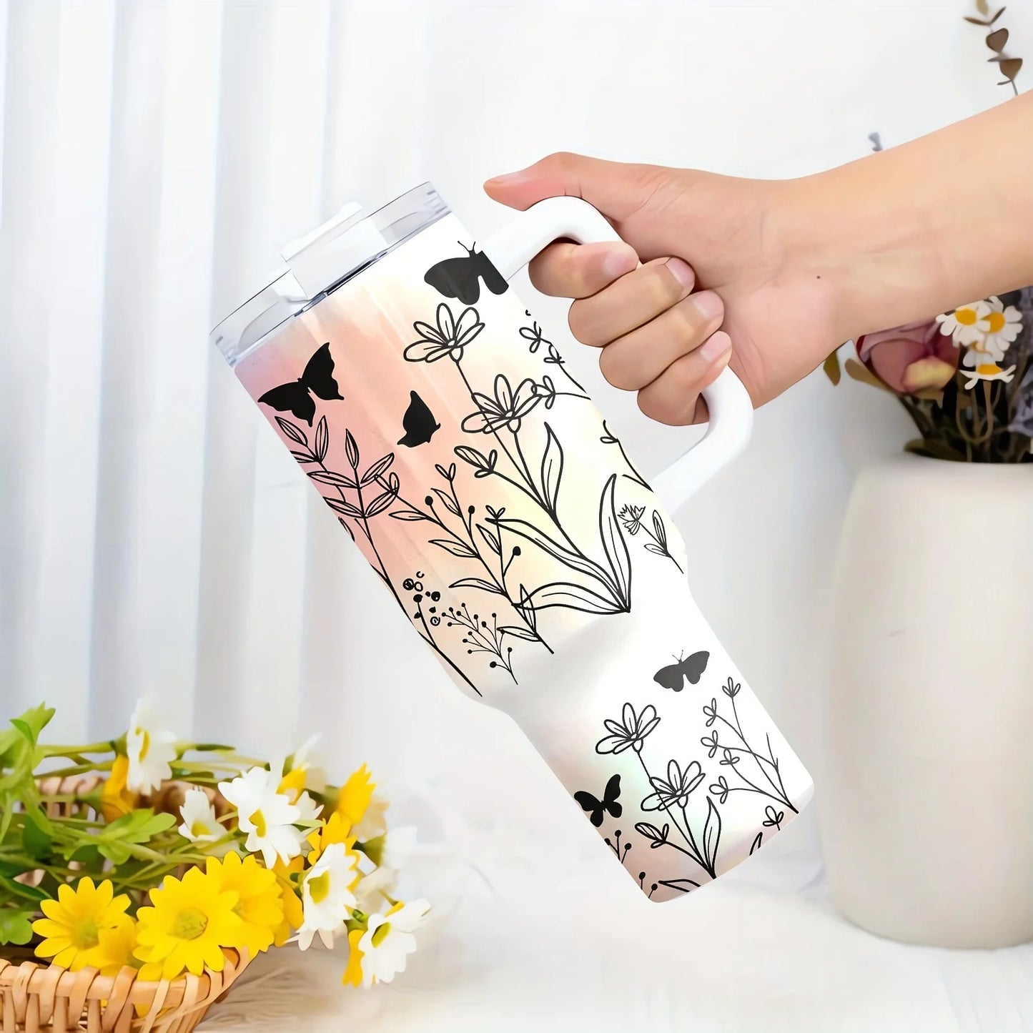 Vacuum Insulated Stainless Steel Water Bottle With Handle And Straw