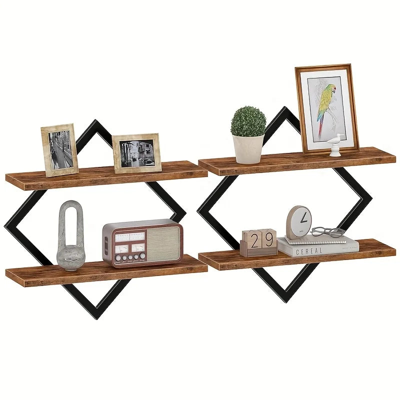 Diamond-Shaped Floating Shelves, Creative Wall-Mounted Space-Saving Storage Shelves, Minimalist Style Wall Suspension Shelves, Artistic Style, Suitable for Living Room and Bedroom Storage