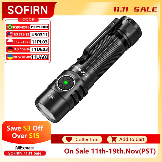 Sofirn SC29 3000Lm Type-C Rechargeable Flashlight XHP50B LED 21700 Torch IPX8