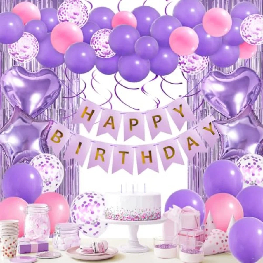 Birthday Party Decorations With Balloons And Fringe Curtains