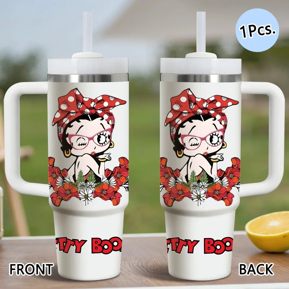 Betty Boop Stainless Steel Vacuum Insulated Travel Tumbler With Straw