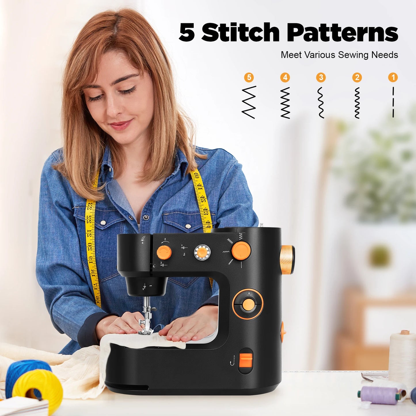 FHSM-398 Mini Electric Sewing Machine Free-Arm Portable Super Utility Stitch Sewing Machine With Foot Pedal LED Light For Home DIY Clothing Sewing