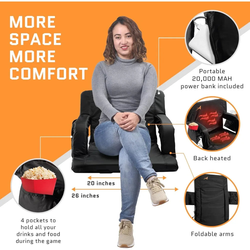 ACELETIQS Stadium Bleacher Seat With Back Support USB Battery Included