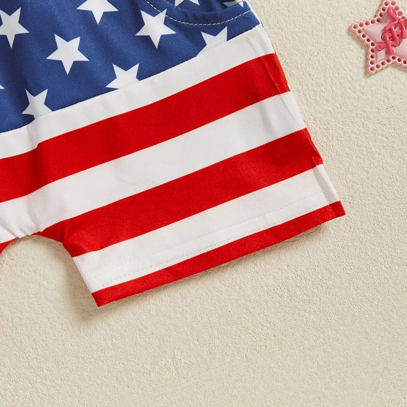 American Flag Rocket Print Toddler Shorts With Elastic Waist
