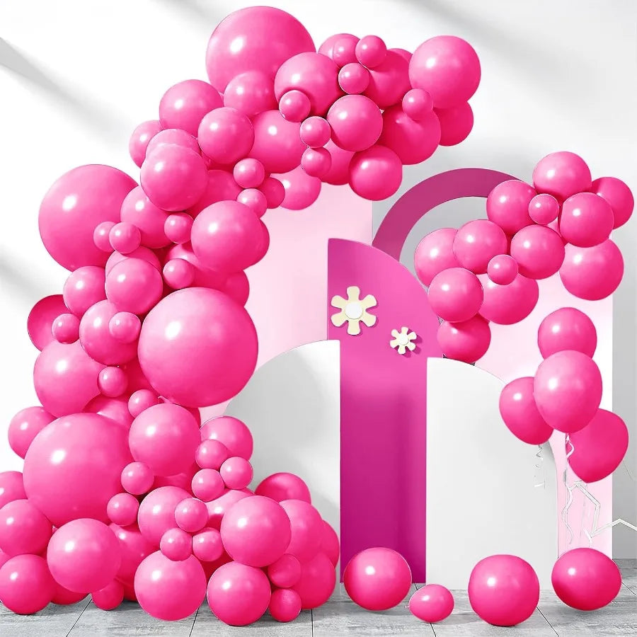 200 Pieces Hot Pink Balloons In Various Sizes For Elegant Baby Shower And Birthday Party Decorations