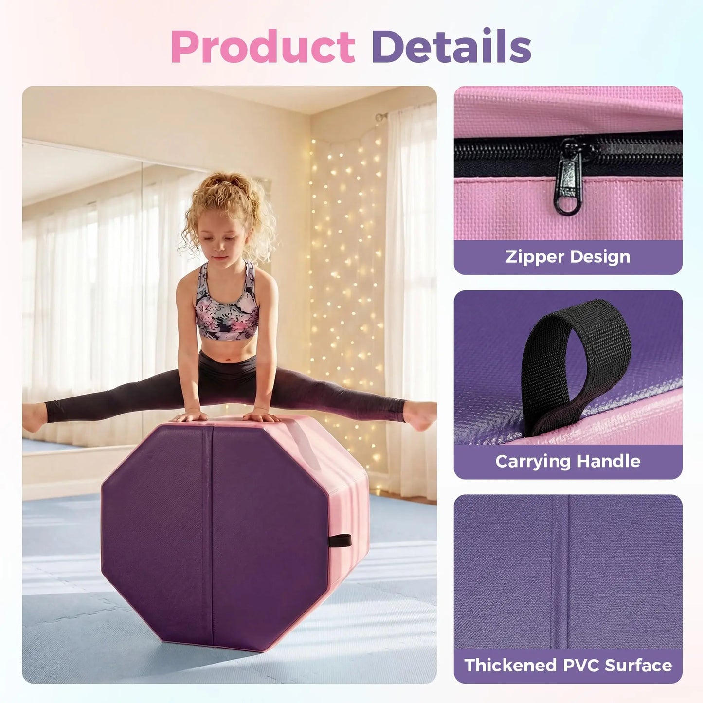 Skill Shape Backbend Somersault Trainer Mat 19"x19"x23" Octagon Gymnastics Tumbling Mat High Density Waterproof Foam Mat for Cheerleading Martial Arts Home Training